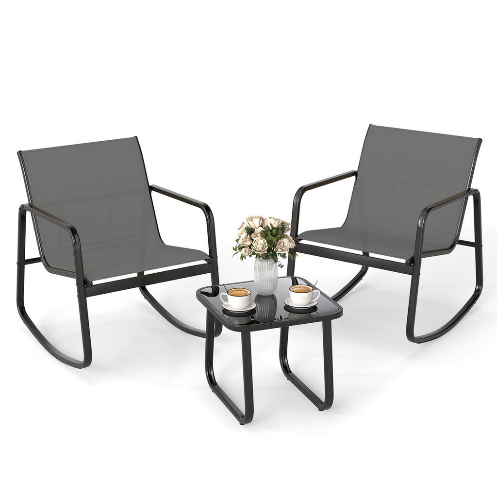 3-Piece Rocking Bistro Set with Glass Table for Patio