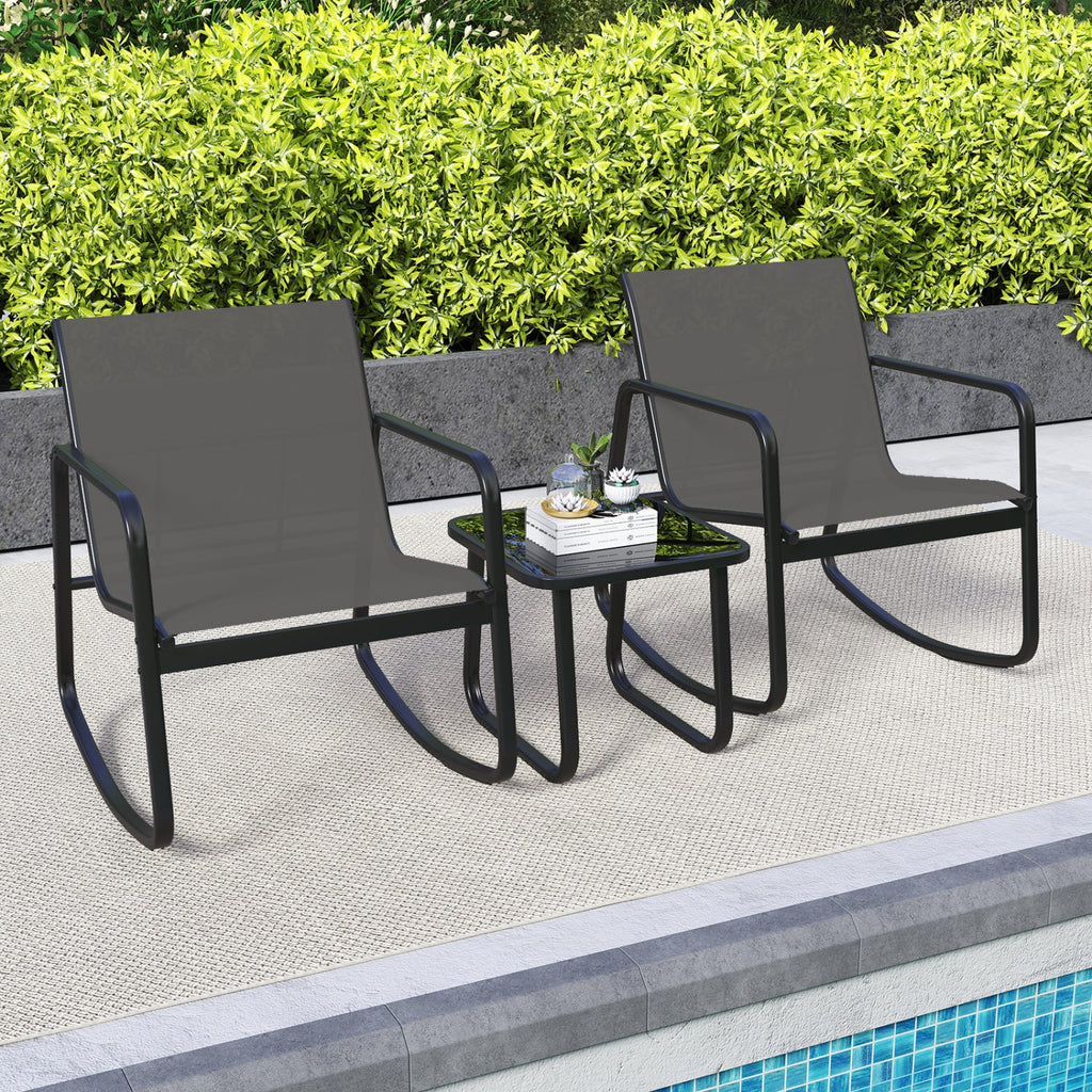 3-Piece Rocking Bistro Set with Glass Table for Patio
