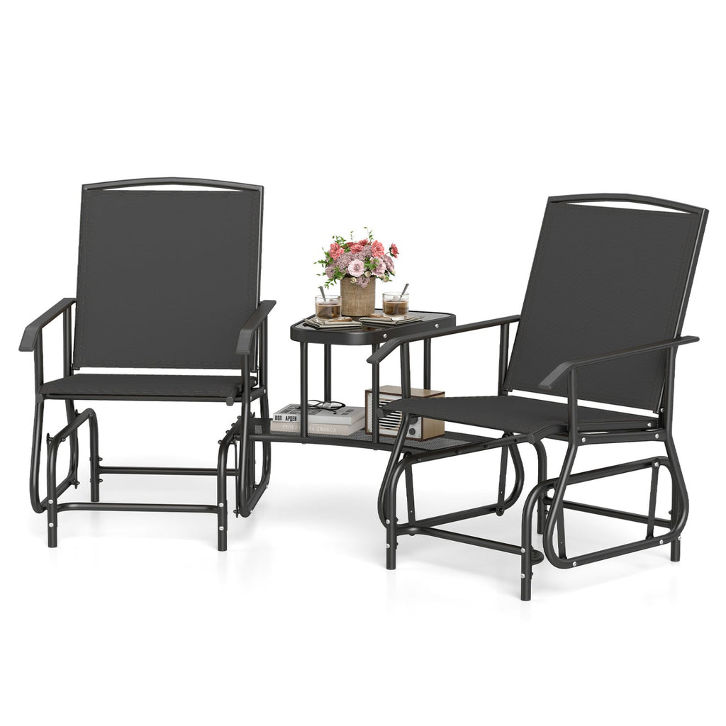 2-Seater Outdoor Glider Bench with Center Table