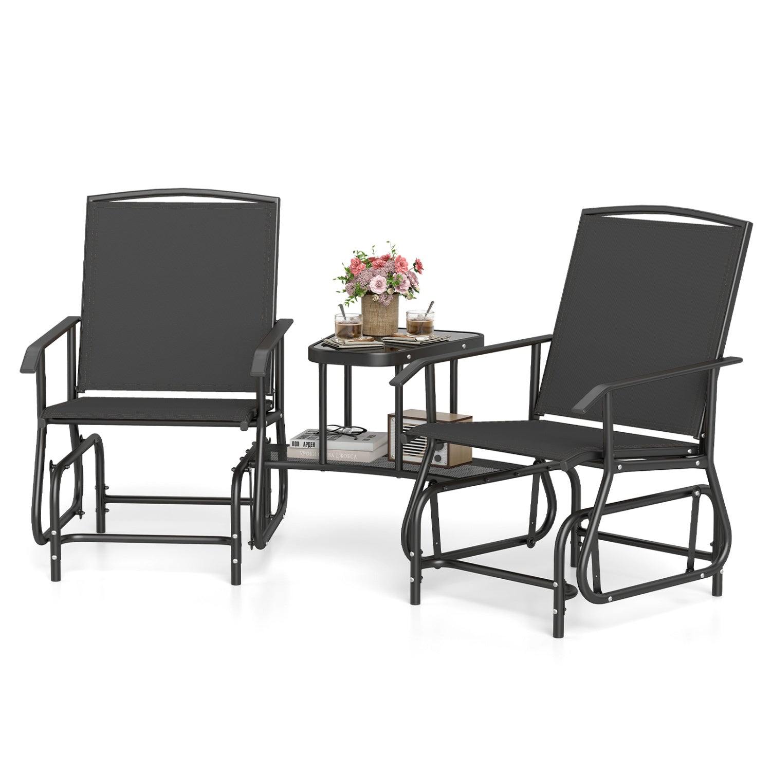 2-Seater Outdoor Glider Bench with Center Table