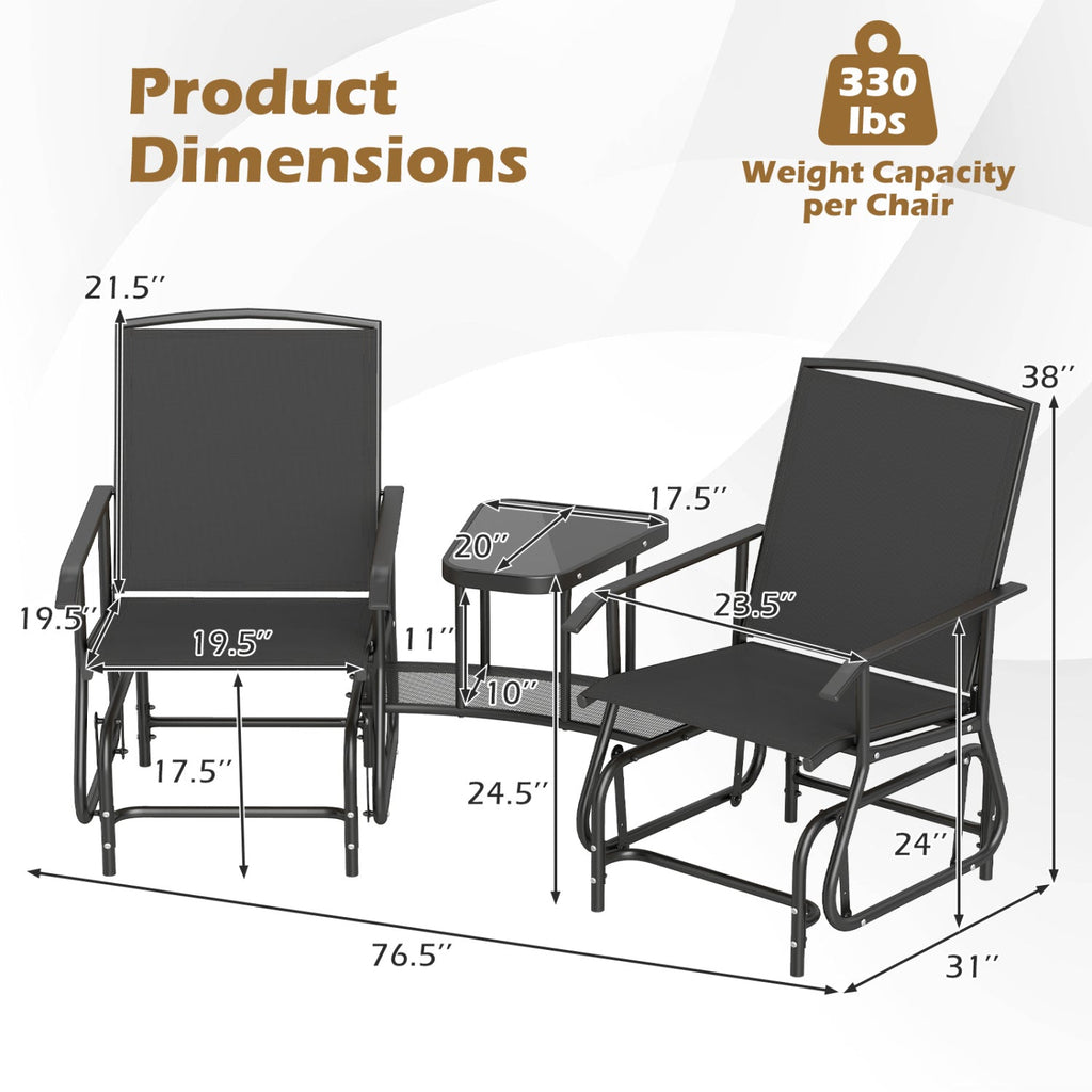 2-Seater Outdoor Glider Bench with Center Table