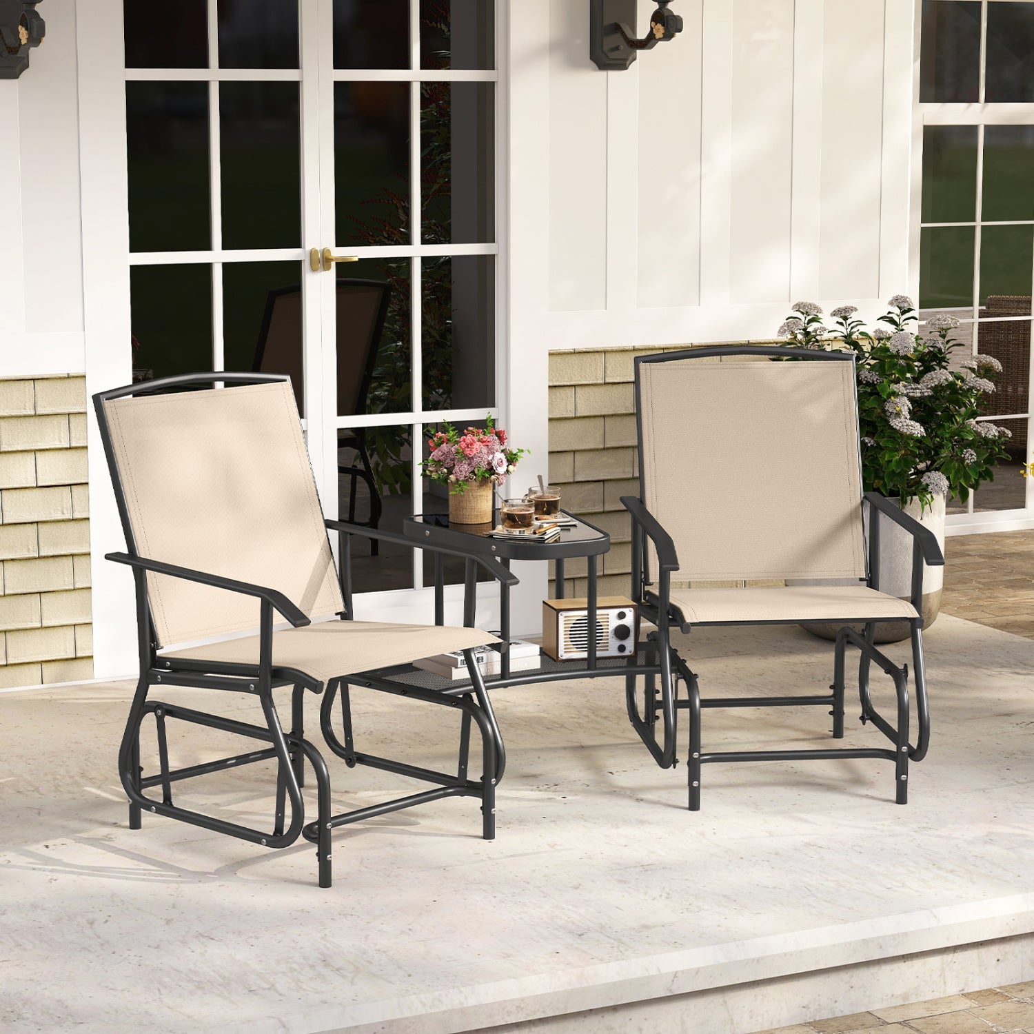 2-Seater Outdoor Glider Bench with Center Table