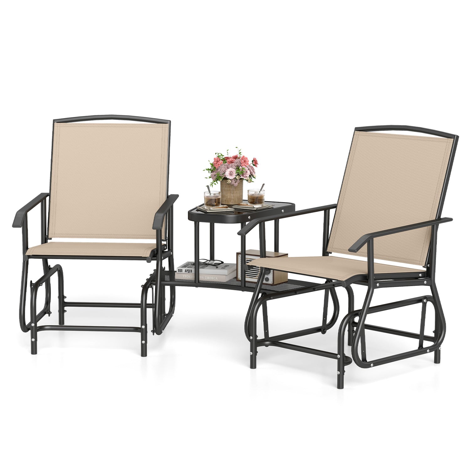 2-Seater Outdoor Glider Bench with Center Table