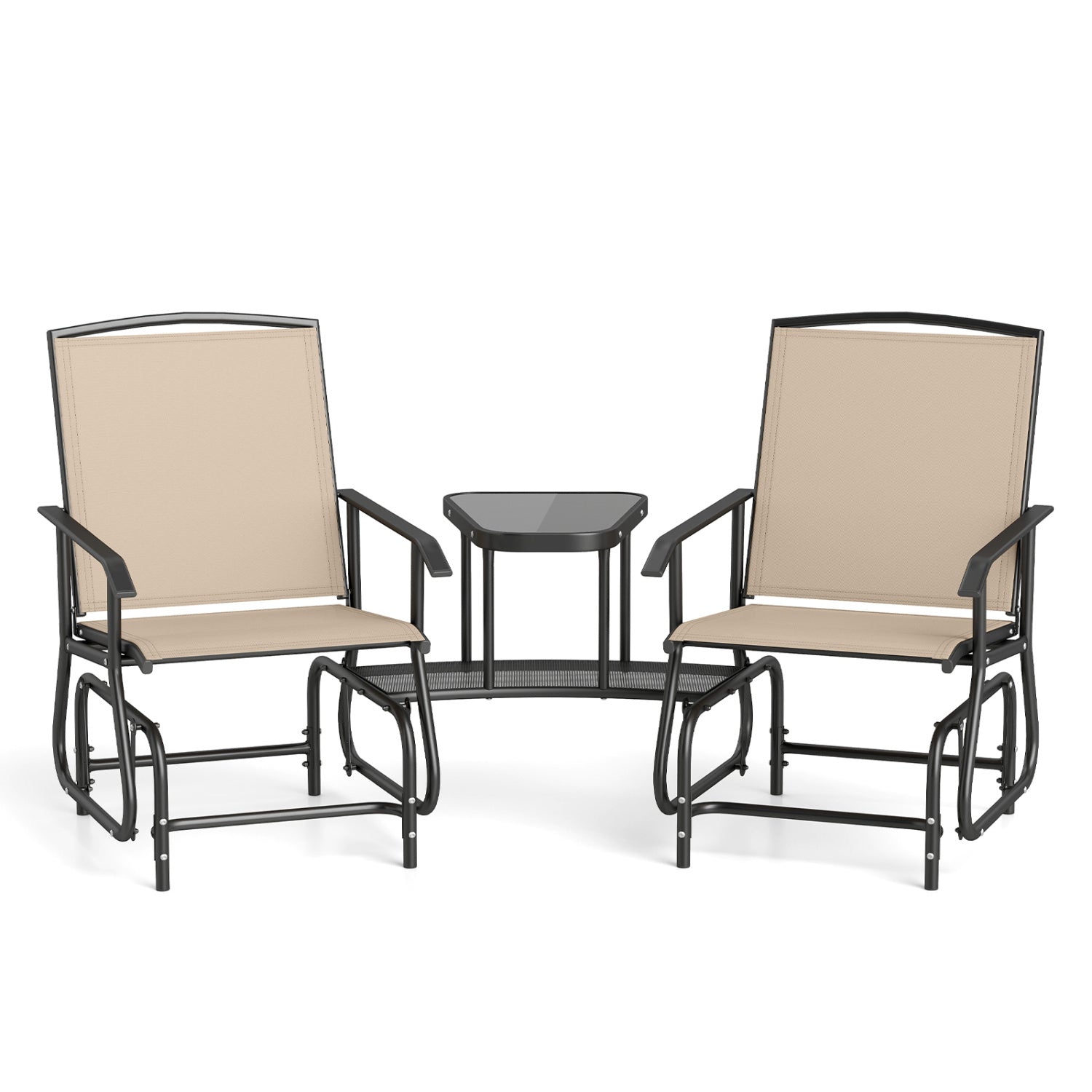 2-Seater Outdoor Glider Bench with Center Table