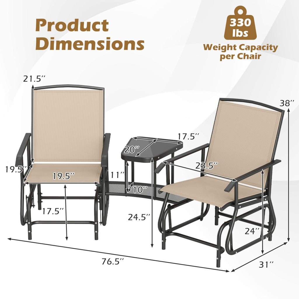2-Seater Outdoor Glider Bench with Center Table
