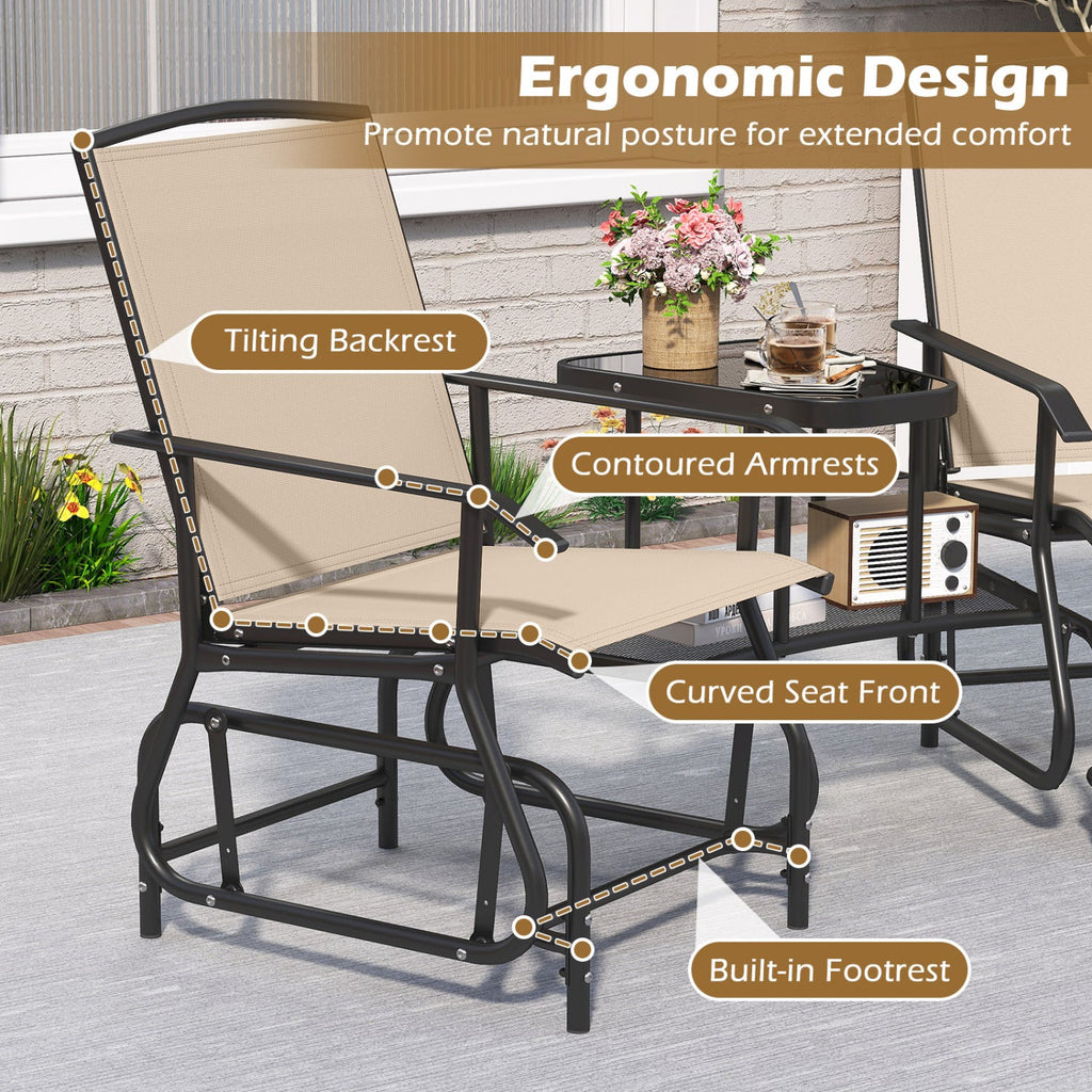 2-Seater Outdoor Glider Bench with Center Table
