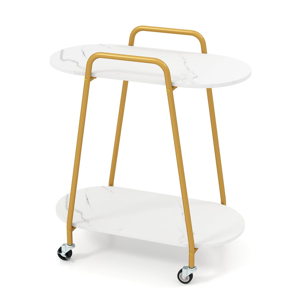 Rolling End Table with Faux Marble Top - 2-Tier Storage