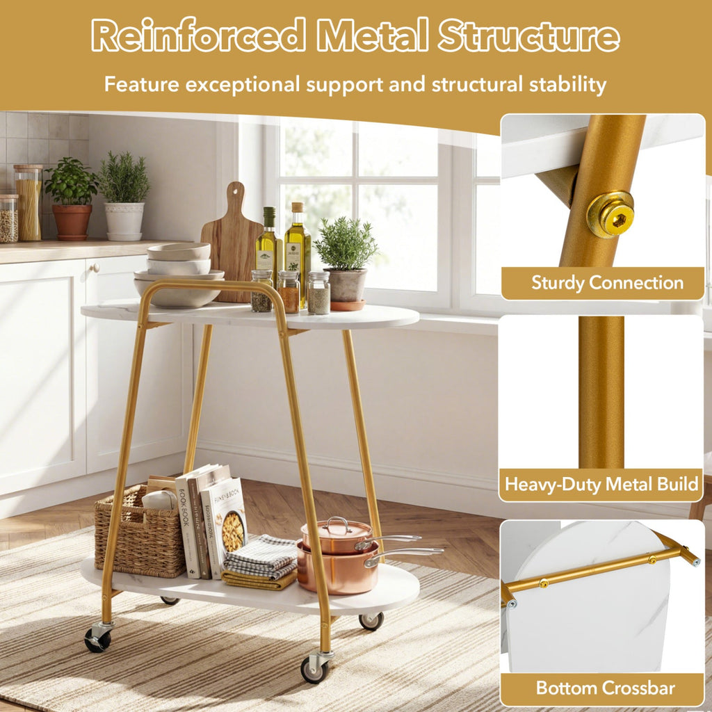 Rolling End Table with Faux Marble Top - 2-Tier Storage