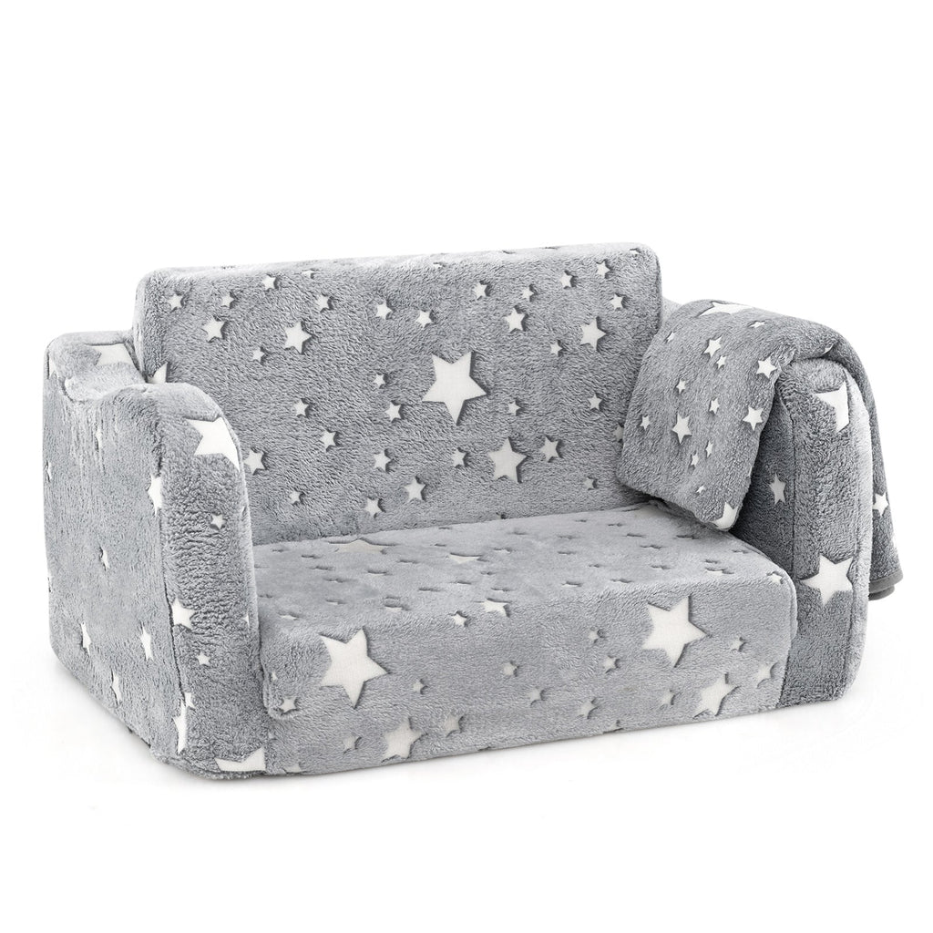 2-in-1 Folding Kids Couch with Blanket Glow in the Dark-Gray