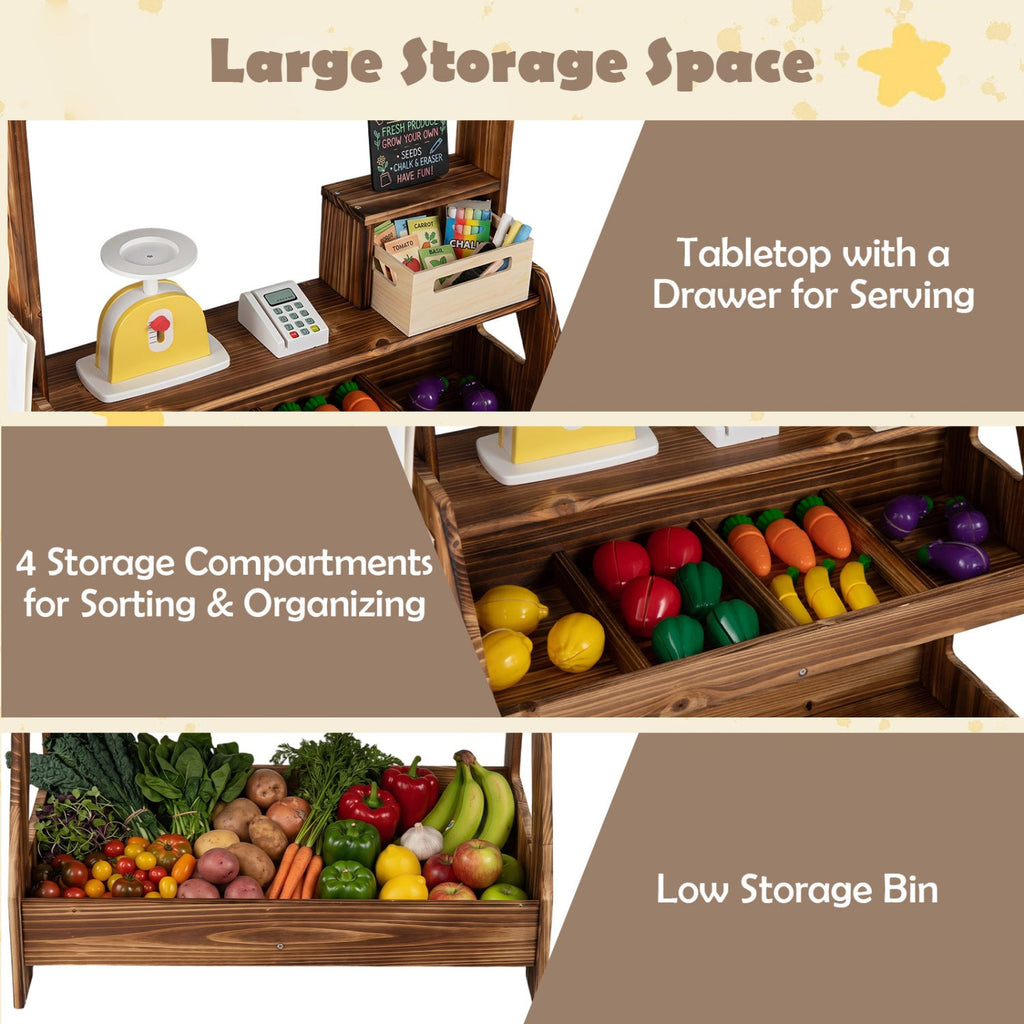 2-in-1 Wooden Mud Kitchen & Market Stand with Planter Box