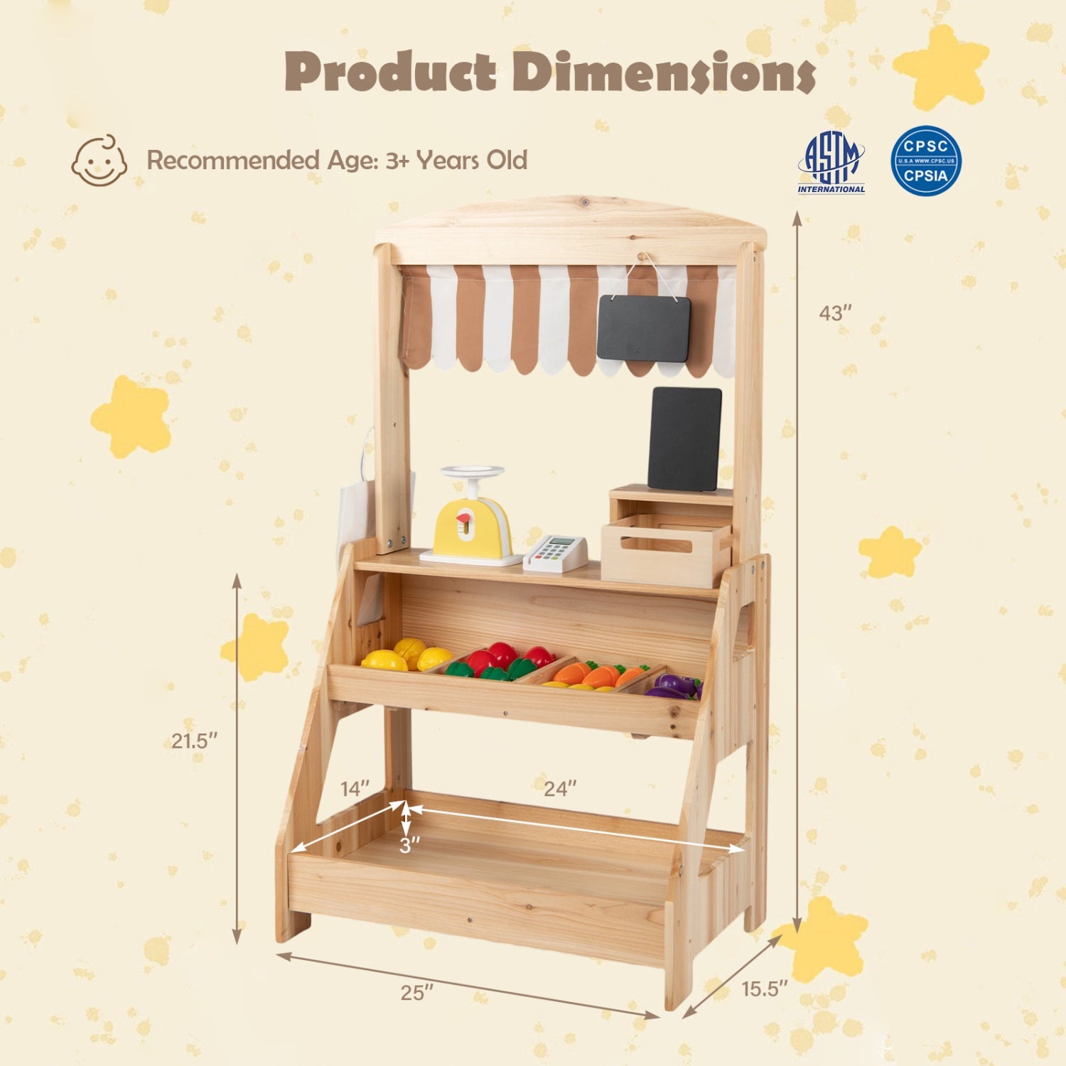 2-in-1 Wooden Mud Kitchen & Market Stand with Planter Box