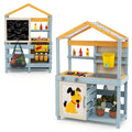 2 in 1 Wooden Mud Kitchen with Removable Water Box  and Storage Bag-Gray