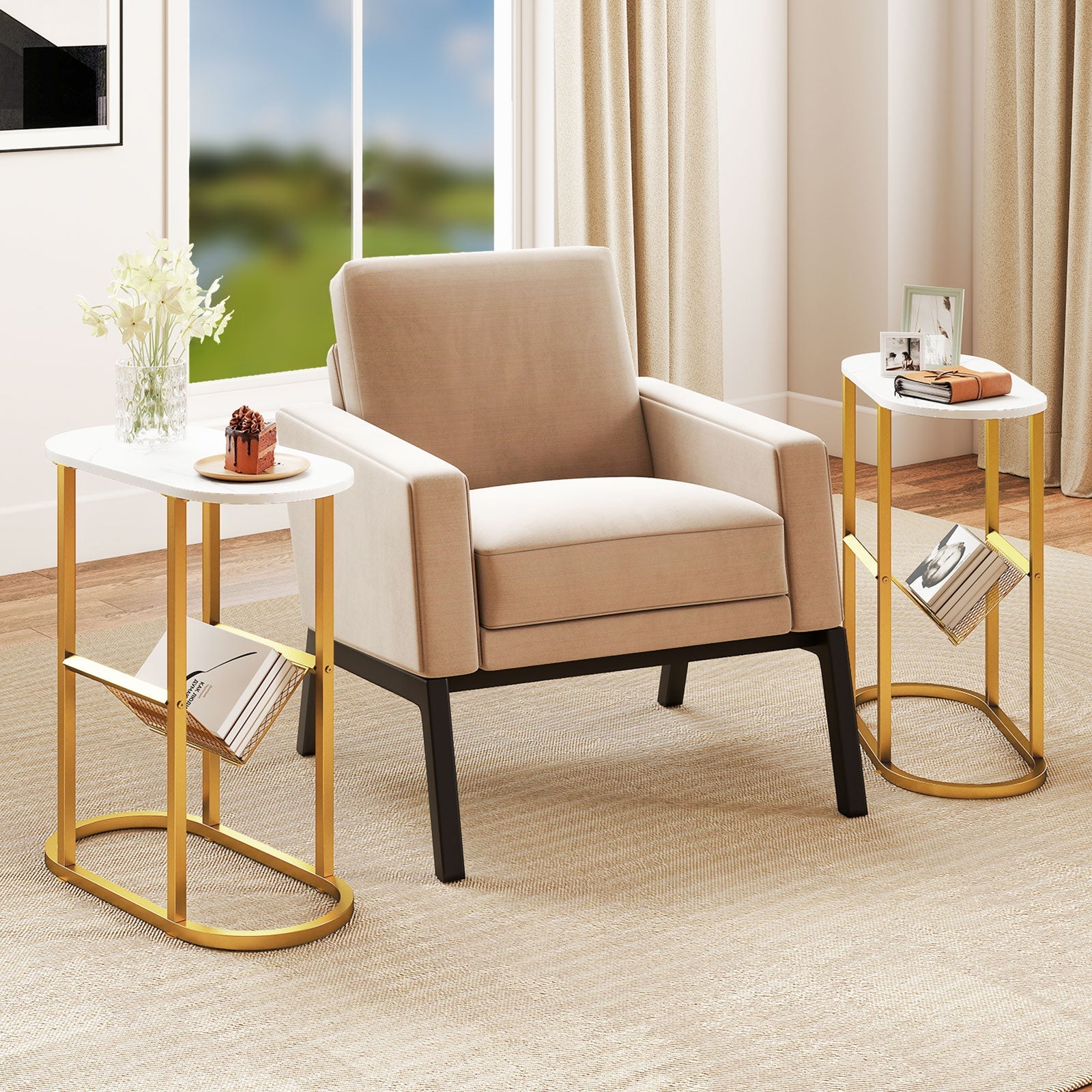2-tier Oval Narrow Bedside End Table