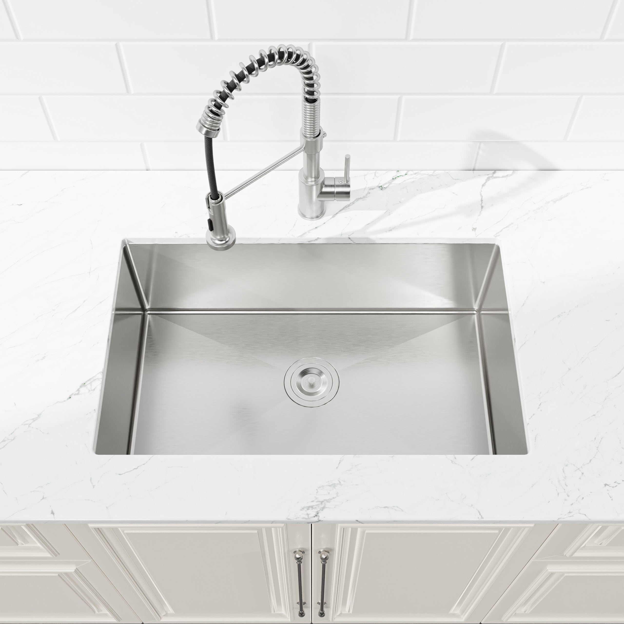 Stainless Steel Kitchen Sink, 30″x19″ Drop In Single Bowl, Undermount Handmade Sink in Brushed Nickel, with US Standard Drain and Hook, LS-SSBR05