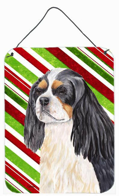 Cavalier Spaniel Candy Cane Holiday Christmas Wall or Door Hanging Prints Aluminum Metal Sign Kitchen Wall Bar Bathroom Plaque Home Decor Front Door Plaque, 12x16, Multicolor