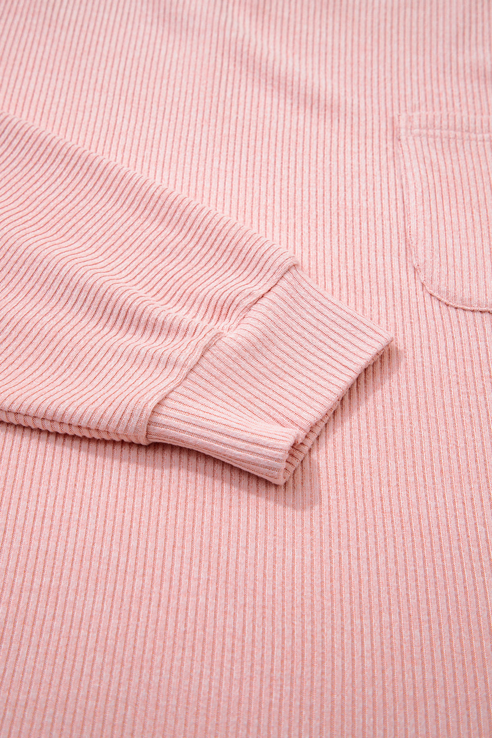 Bonbon Ribbed Exposed Seam Chest Pocket Plus Size Long Sleeve Top