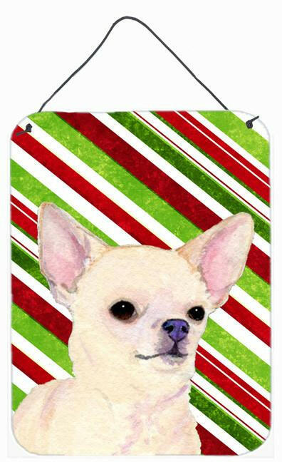 Chihuahua Candy Cane Holiday Christmas Wall or Door Hanging Prints Aluminum Metal Sign Kitchen Wall Bar Bathroom Plaque Home Decor Front Door Plaque, 12x16, Multicolor