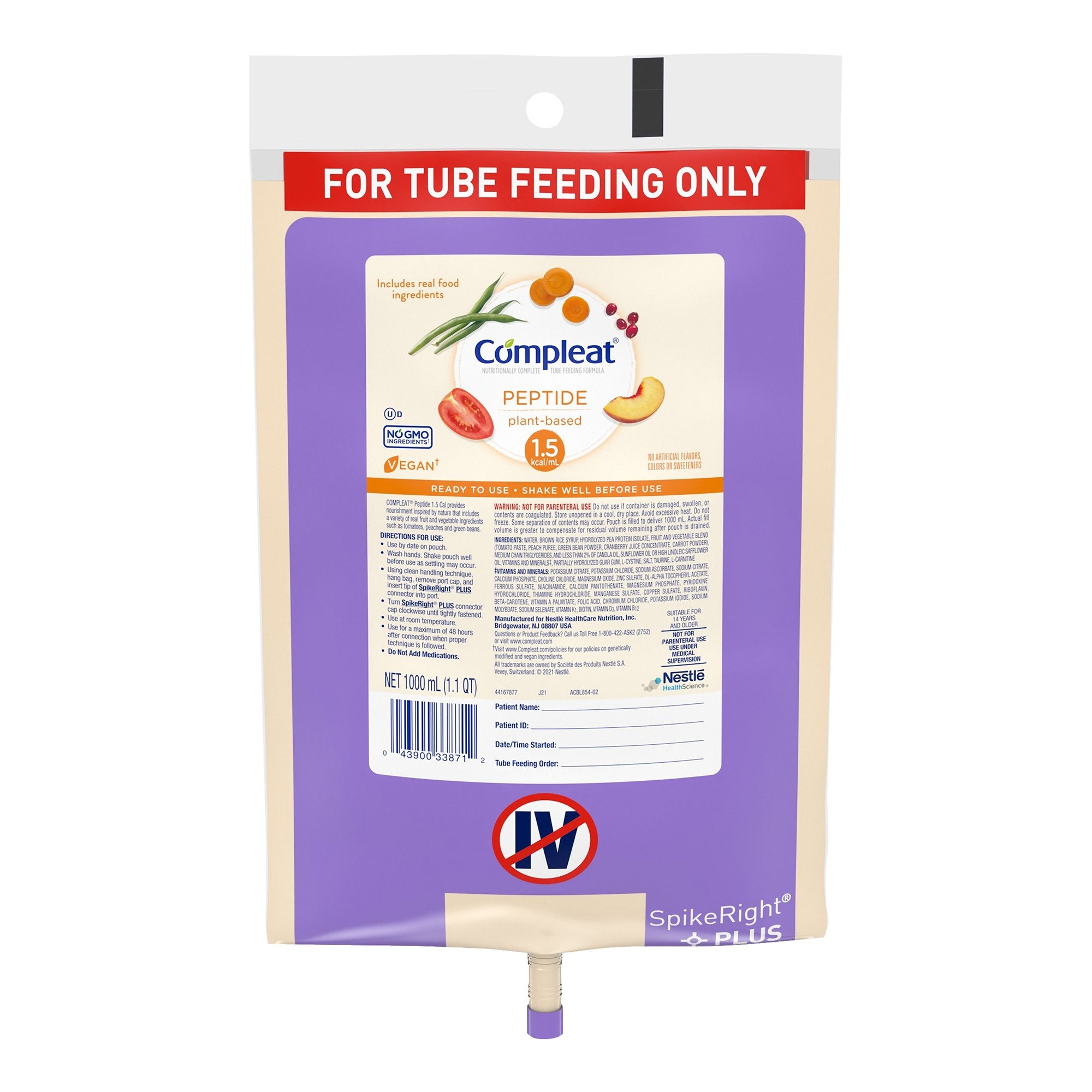 Compleat® Peptide Plant-Based 1.5 Tube Feeding Formula, 1000 mL 00043900617152