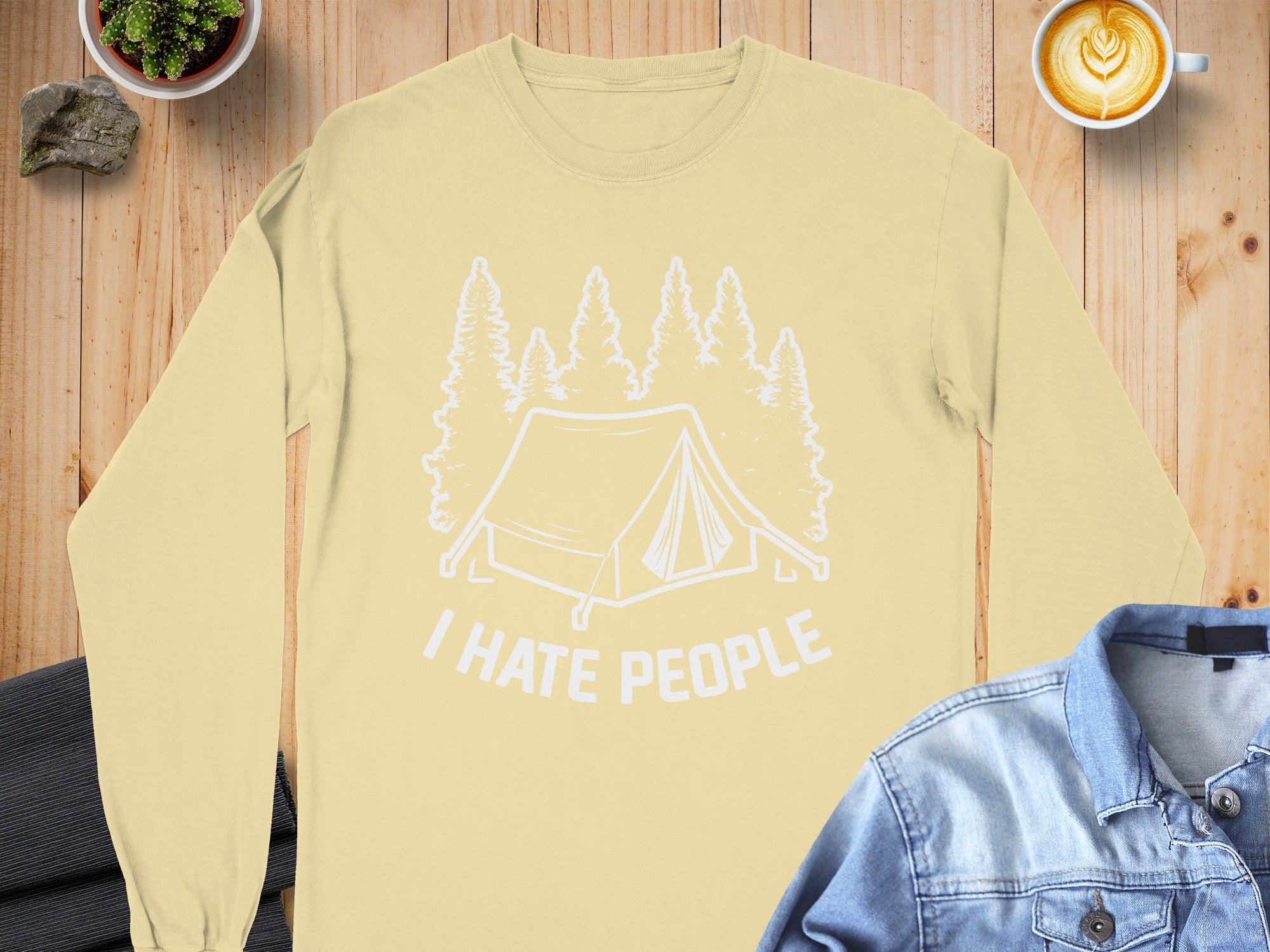 I Hate People Tent In The Forest Illustration Long Sleeve T-Shirt