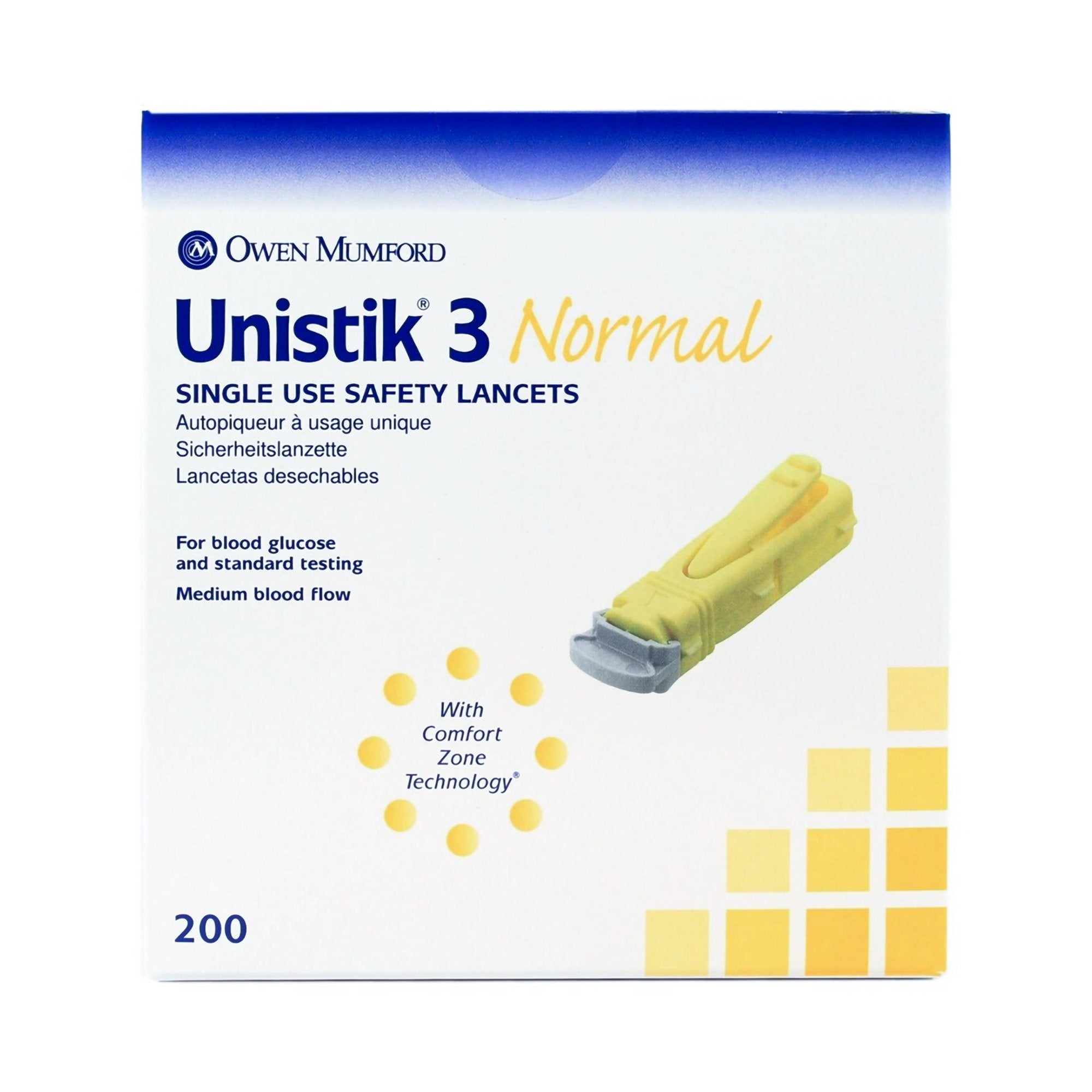 Safety Lancet Unistik 3 23 Gauge Retractable Push Button Activation Finger - AT 1004