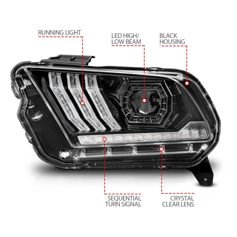 ANZO 13-14 Ford Mustang (w/ Factory HID/Xenon HL only) Projector Headlights w/Light Bar Black 121572