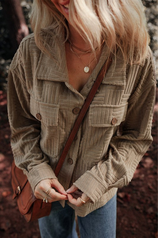 Textured Button-Up Chest Pocket Shacket