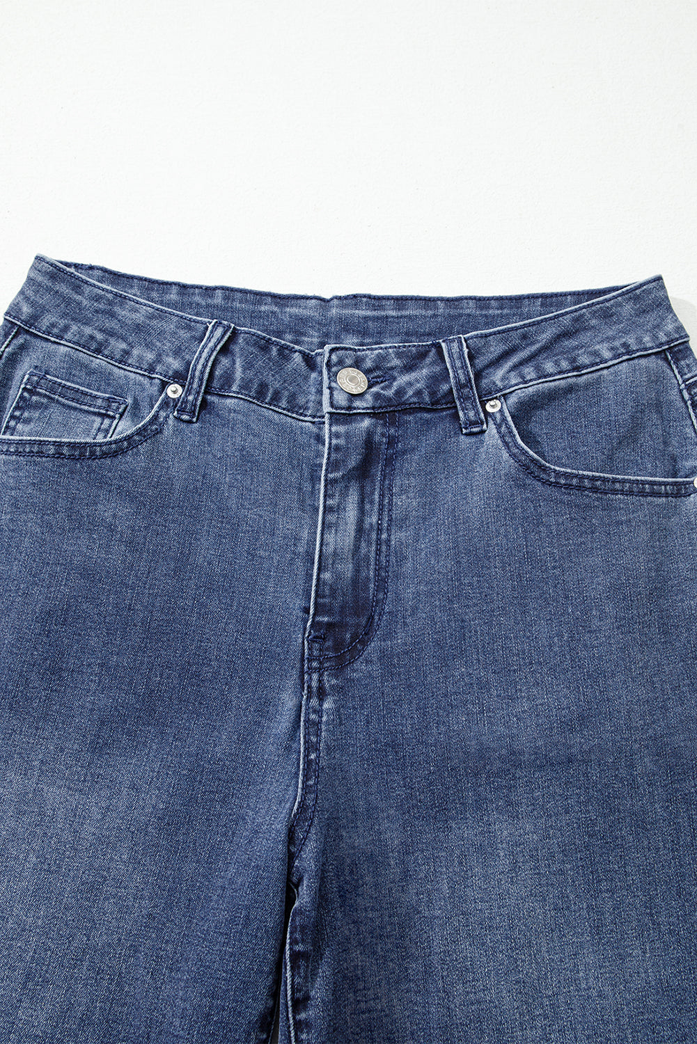 Dirty blue Button Zip High Waist Flared Hem Jeans