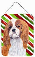 Cavalier Spaniel Candy Cane Holiday Christmas Wall or Door Hanging Prints Aluminum Metal Sign Kitchen Wall Bar Bathroom Plaque Home Decor Front Door Plaque, 12x16, Multicolor