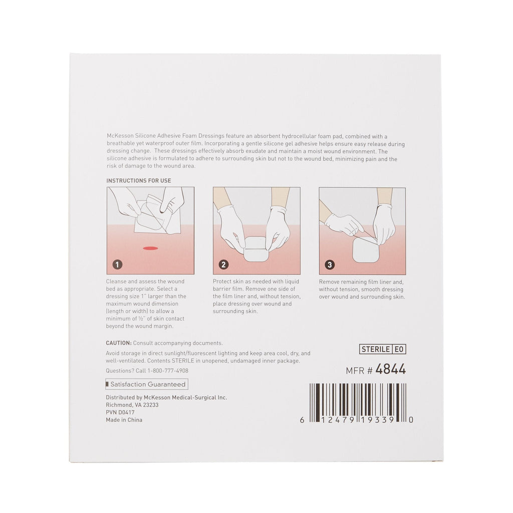 McKesson Silicone Adhesive with Border Silicone Foam Dressing, 6 x 6 Inch 4844