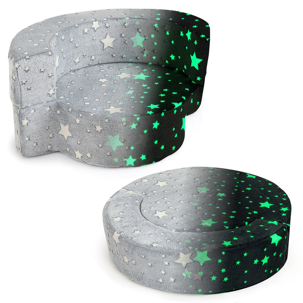 2-in-1 Toddler Chair Glow in the Dark Kids Couch with Cover Convertible Sofa-Gray