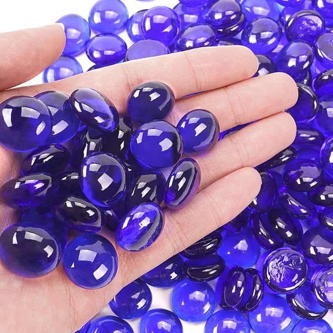 2LB Cobalt Blue Flat Glass Marbles for Vases, Gemstone Beads Vase Filler Decorative Glass Pebbles for Fish Tank, DIY Crafts, Aquarium Decor Rocks - PhishStones Products