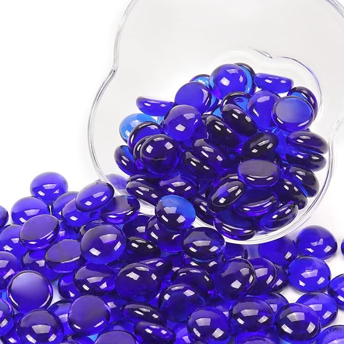 2LB Cobalt Blue Flat Glass Marbles for Vases, Gemstone Beads Vase Filler Decorative Glass Pebbles for Fish Tank, DIY Crafts, Aquarium Decor Rocks - PhishStones Products