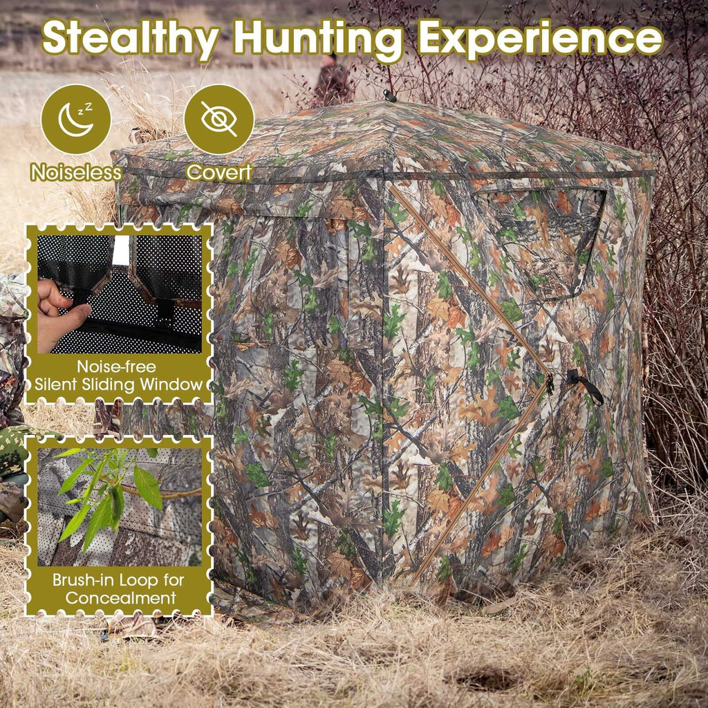 2-3 Person Hunting Blind Portable Pop Up Ground Tent with Carry Bag and Storage Pocket