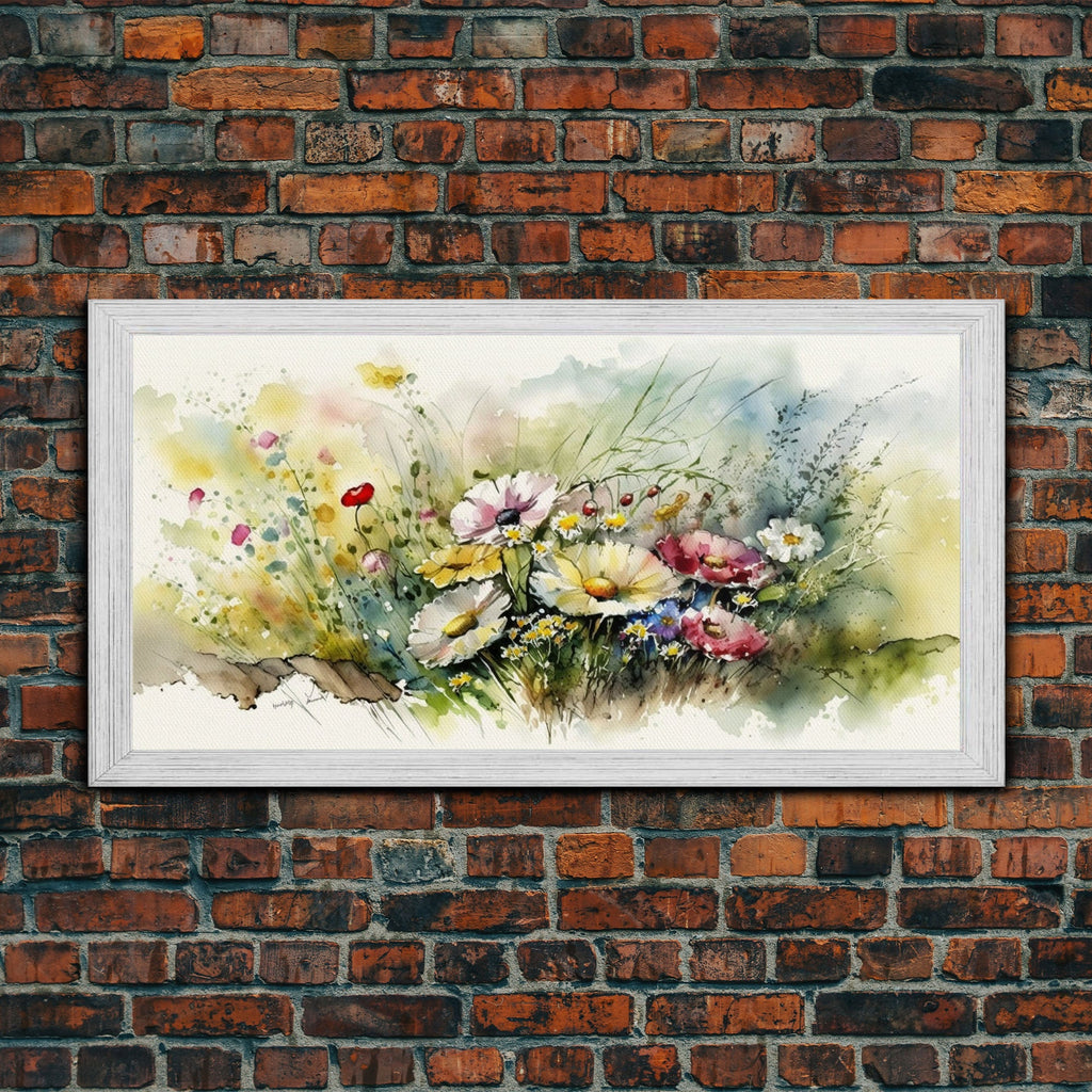 Abstract Watercolor Wildflower Meadow Painting, Canvas Print, Colorful Botanical Art Prints, Abstract flower Art, Extra Large Painting