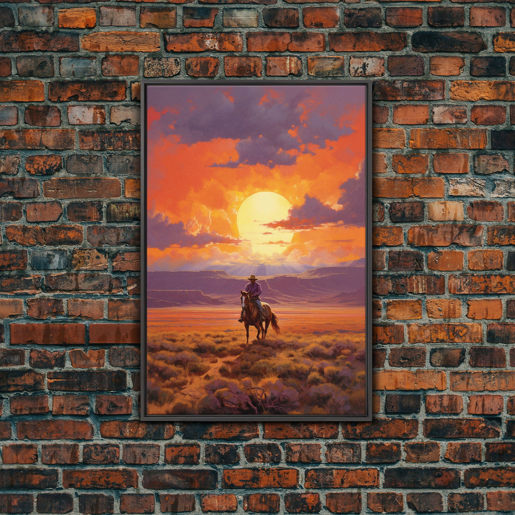 Cowboy Wall Art, Western Decor, Sunset Wall Art, Desert Art, Canvas Print, Wall Art, Vertical Art, Boys Bedroom Decor, Ranch Wall Art
