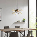 3-Light Spiked Geometric Chandelier | Matte Black & Gold Modern Ceiling Light — Semi-Flush or Hanging, Adjustable Height to 53"