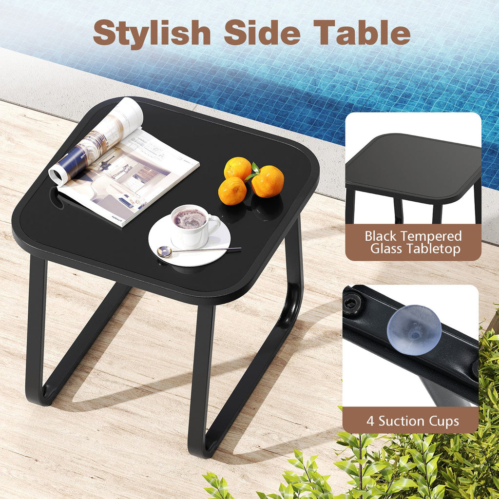 3-Piece Outdoor Glider Bistro Set with Tempered Glass Top and Metal Frame-Coffee