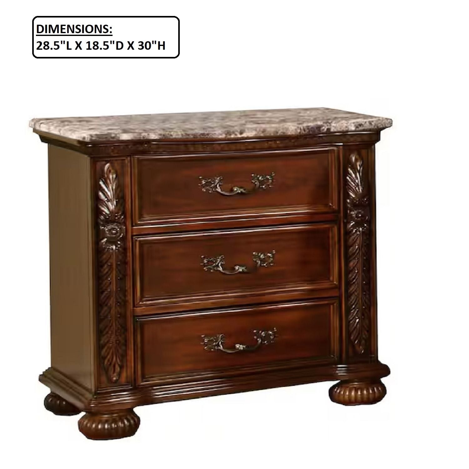 3 Drawer Nightstand, Bedside Table Hand Carved Storage For Bedroom - Cherry - PhishStones Products