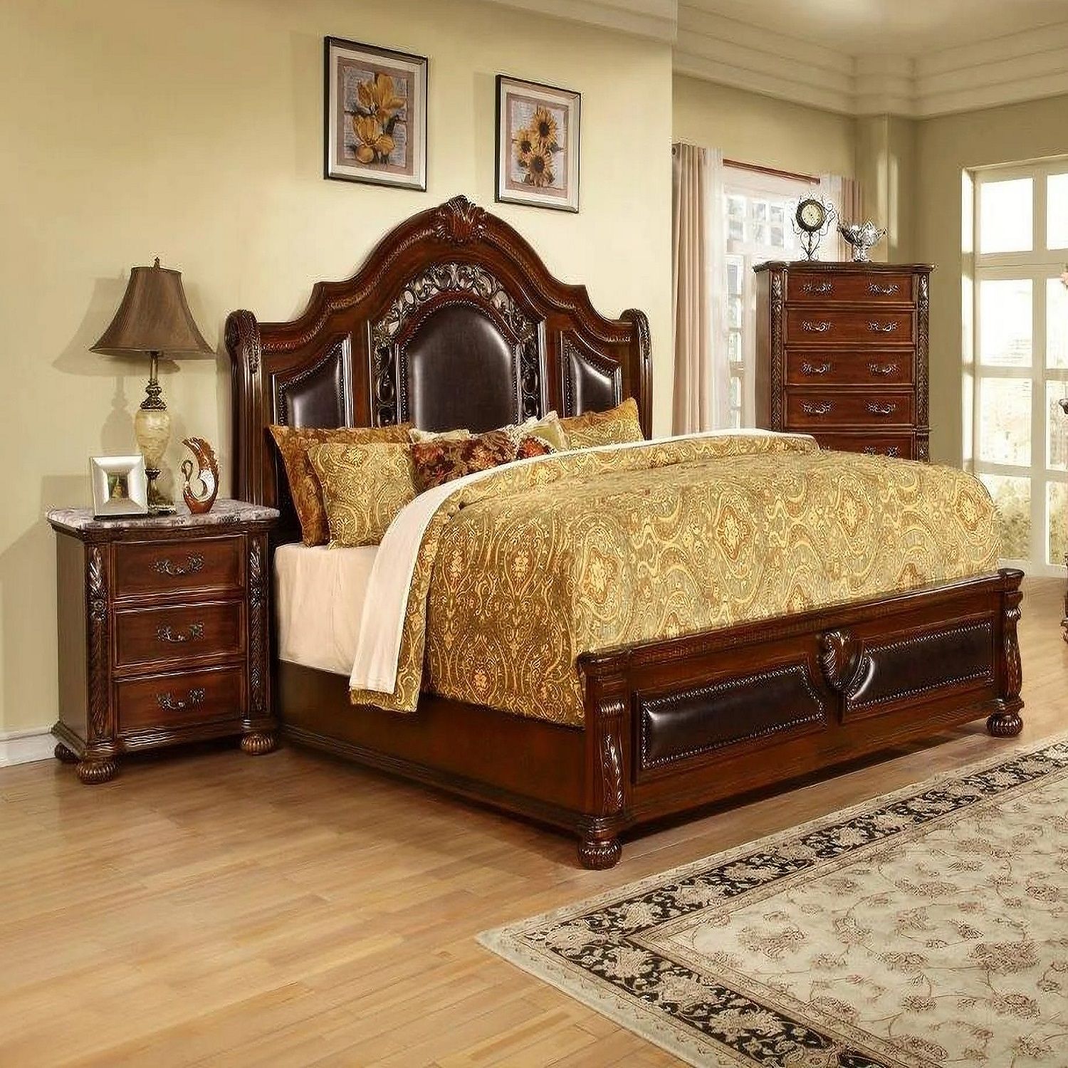 3 Drawer Nightstand, Bedside Table Hand Carved Storage For Bedroom - Cherry - PhishStones Products