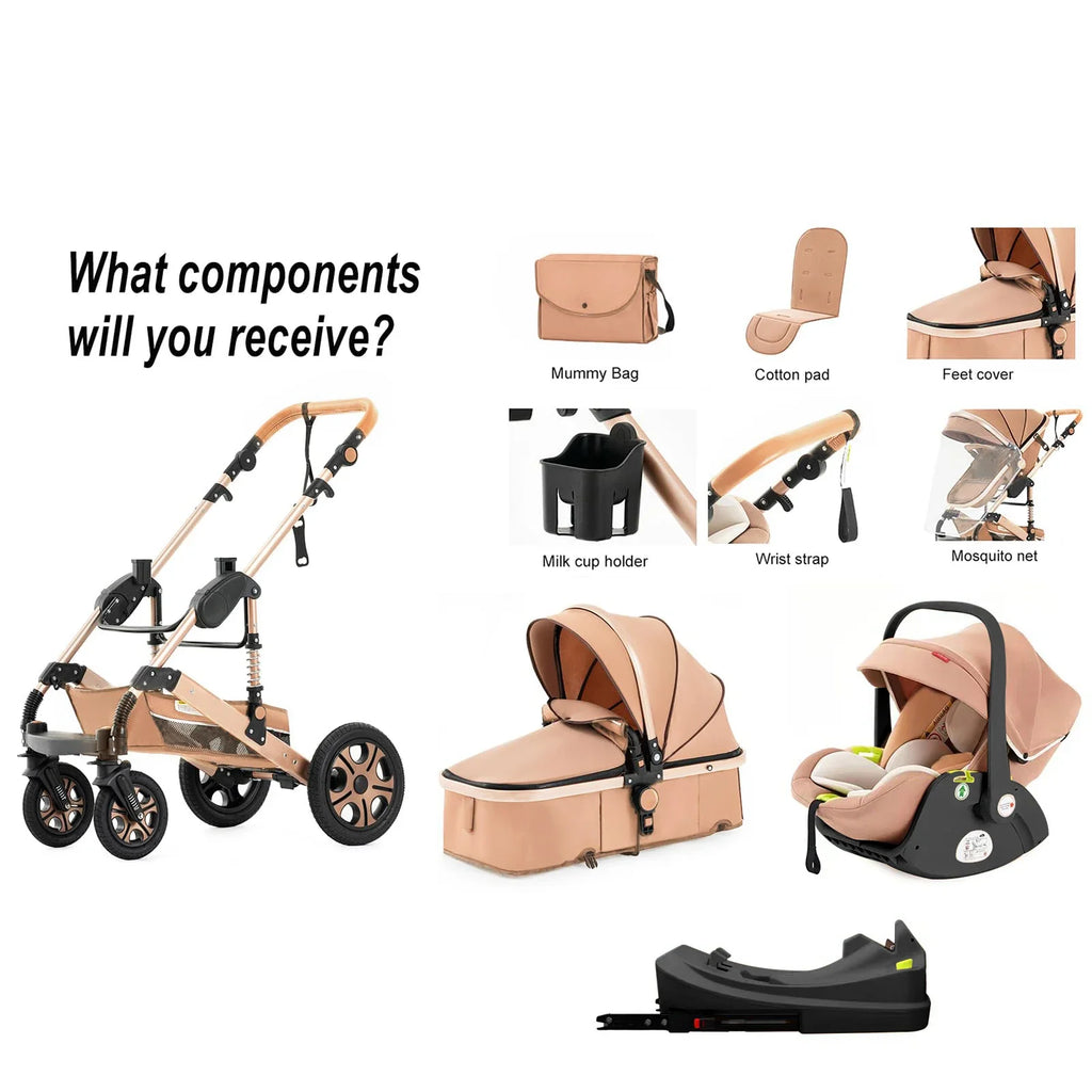 3 - in - 1 Baby Stroller Travel System with ISOFIX Base — Convertible Bassinet, Infant Car Seat & Foldable Aluminum Frame - PhishStones Products