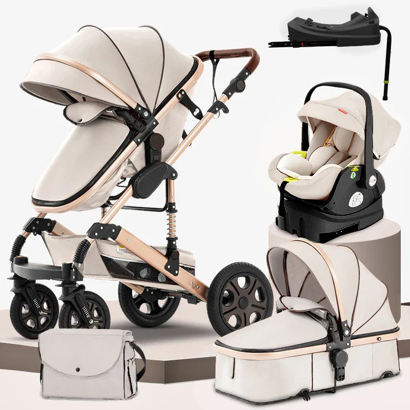 3 - in - 1 Baby Stroller Travel System with ISOFIX Base — Convertible Bassinet, Infant Car Seat & Foldable Aluminum Frame - PhishStones Products