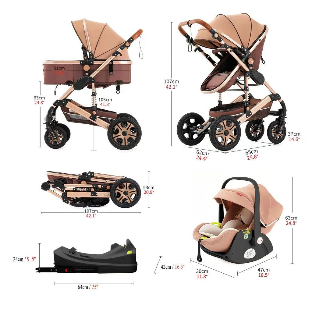 3 - in - 1 Baby Stroller Travel System with ISOFIX Base — Convertible Bassinet, Infant Car Seat & Foldable Aluminum Frame - PhishStones Products