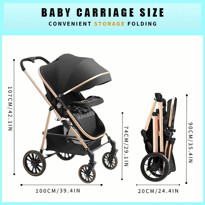 3 - in - 1 Luxury Baby Stroller Foldable Portable Travel Stroller with Aluminum Frame Reversible Lay - Flat Seat for Newborn - PhishStones Products