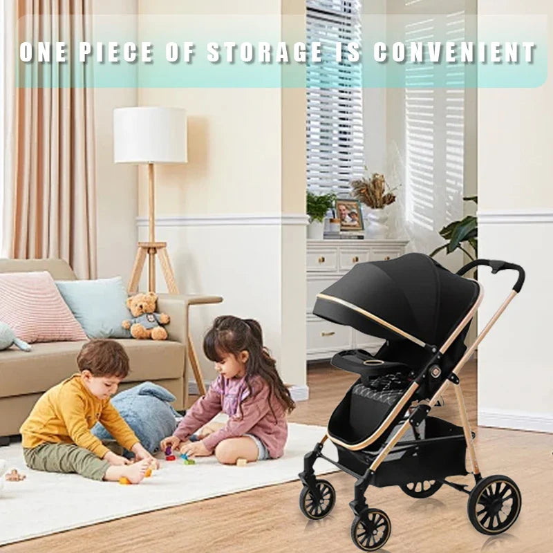 3 - in - 1 Luxury Baby Stroller Foldable Portable Travel Stroller with Aluminum Frame Reversible Lay - Flat Seat for Newborn - PhishStones Products