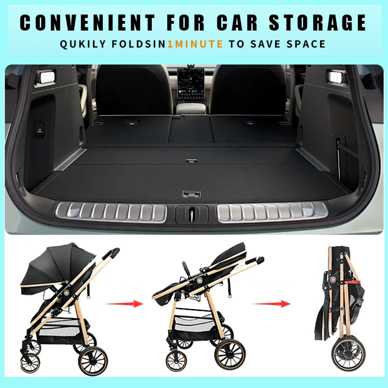 3 - in - 1 Luxury Baby Stroller Foldable Portable Travel Stroller with Aluminum Frame Reversible Lay - Flat Seat for Newborn - PhishStones Products