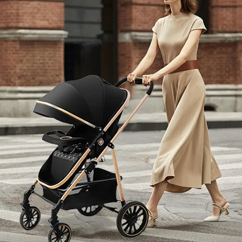 3 - in - 1 Luxury Baby Stroller Foldable Portable Travel Stroller with Aluminum Frame Reversible Lay - Flat Seat for Newborn - PhishStones Products