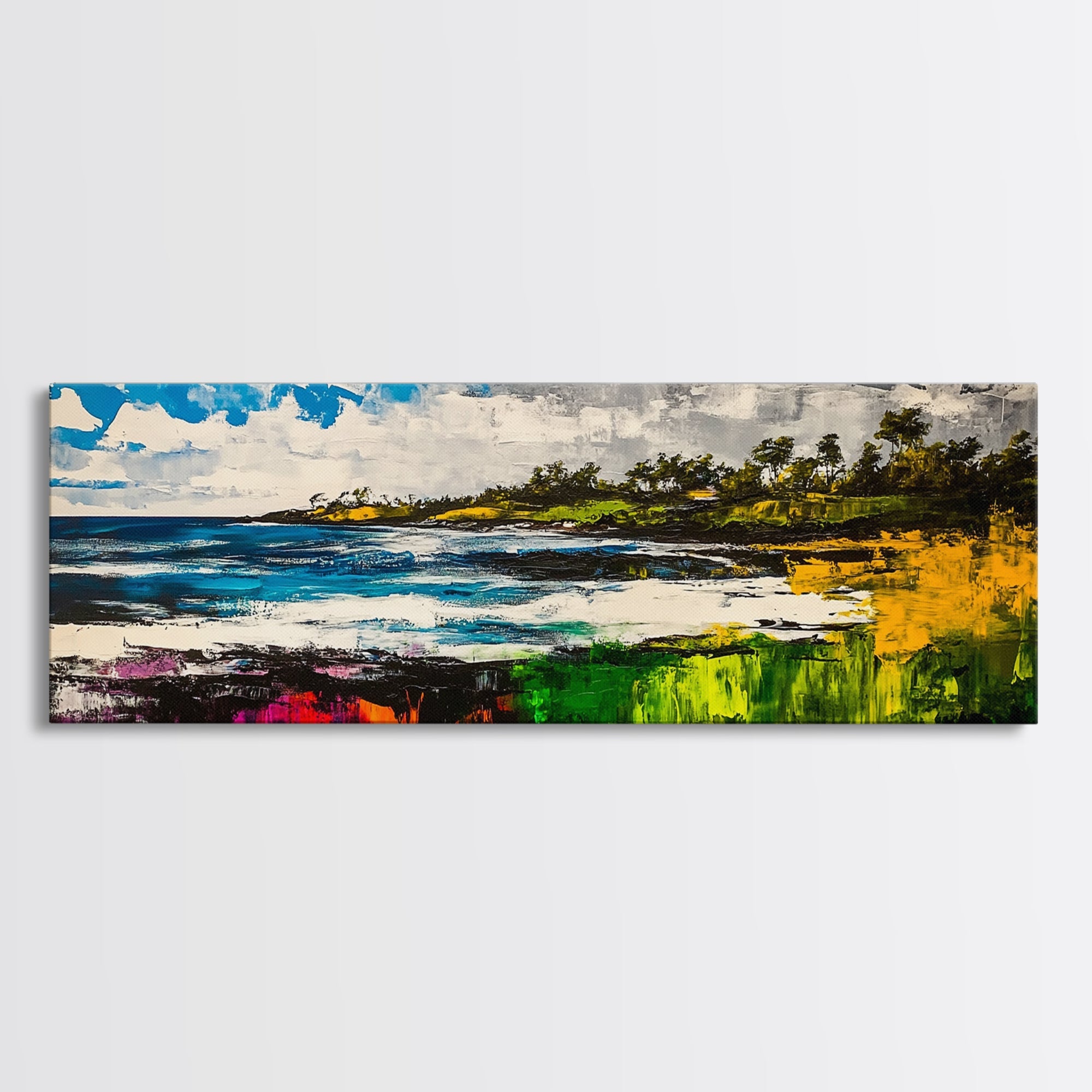 Abstract Landscape, Black White Green, Minimalist Art, Modern Wall Decor, Framed Canvas Print, Nature Inspired, Large Statement Art