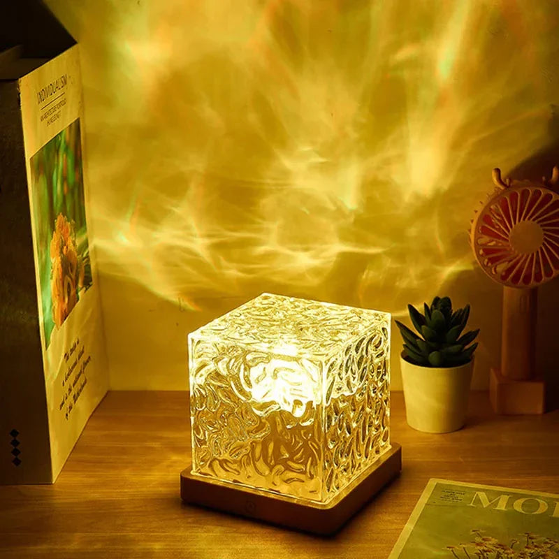 3 - or 16 - Color Rotating Water Ripple Projector Night Light with Remote USB Crystal Flame Lamp for Bedroom Living Room Study - PhishStones Products