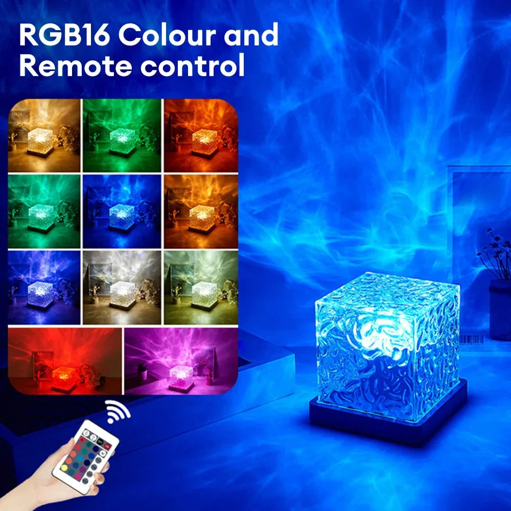 3 - or 16 - Color Rotating Water Ripple Projector Night Light with Remote USB Crystal Flame Lamp for Bedroom Living Room Study - PhishStones Products
