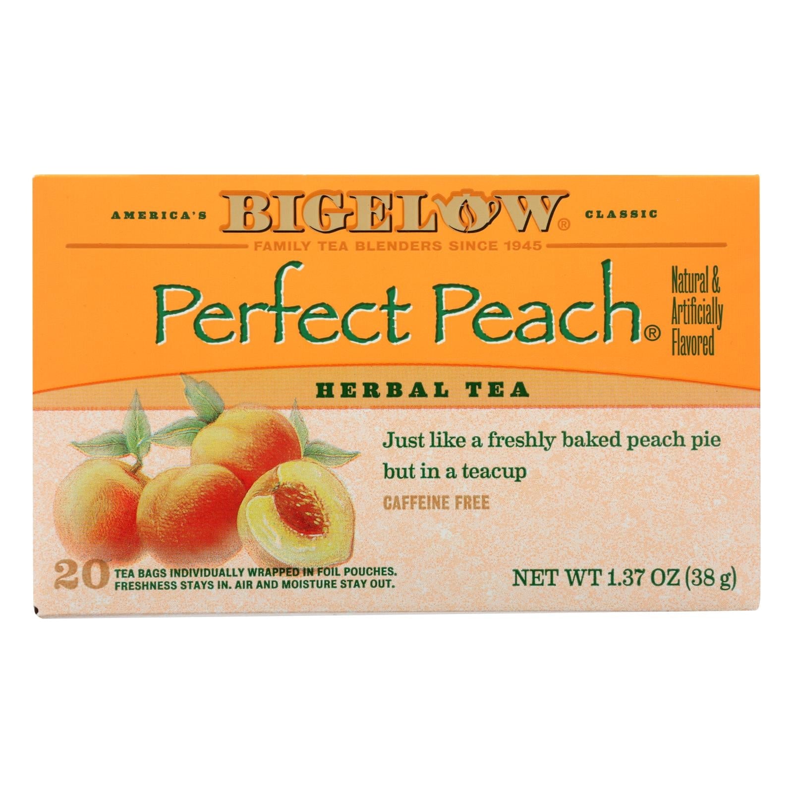 Bigelow Peach Herbal Tea, Caffeine-Free, 20 Tea Bags, Pack of 6